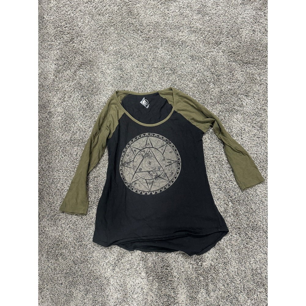 Volcom Baseball Tee Occult Graphic Raglan Black Olive Green Medium